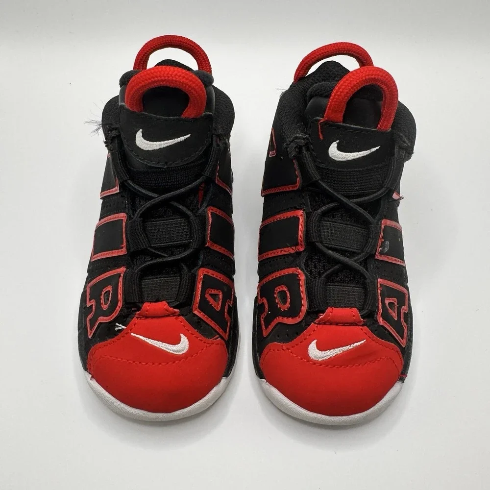Nike Black Red Athletic Air‎ More Uptempo Boys Shoes Sneakers Size 6C Sports